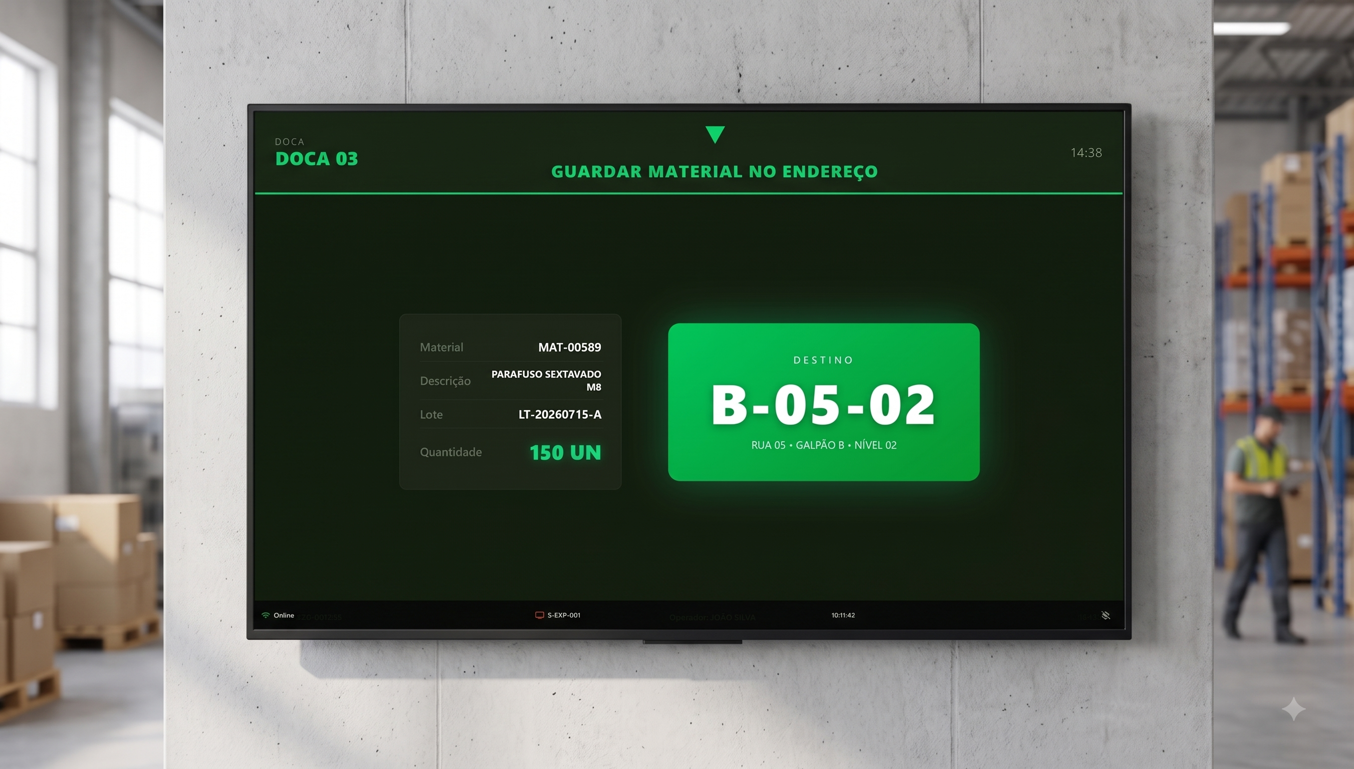Foto do Display Station em tela escura com conte&uacute;do de produto